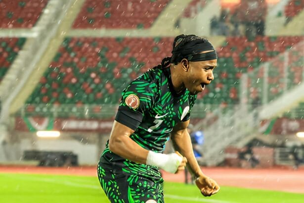 Ademola Lookman celebrate after scoring against Tanzania to seal Nigeria's victory 2:1