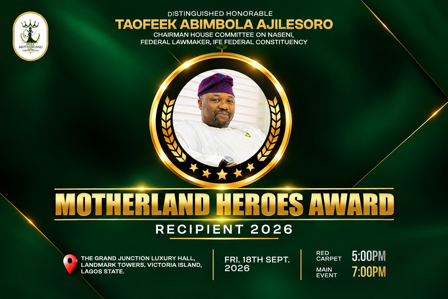 Taofeek Abimbola Ajilesoro Named Recipient Of Motherland Heroes Award 2026