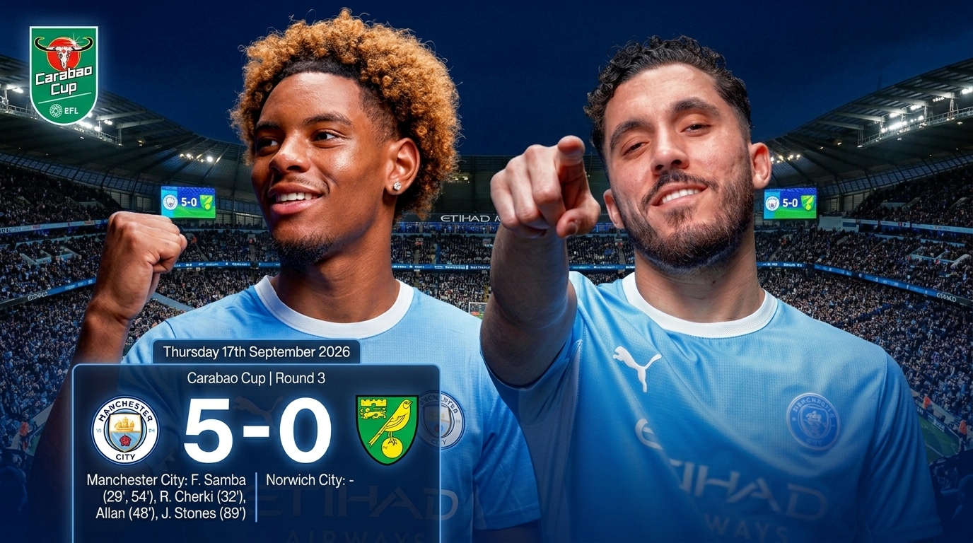 City Cruise into Carabao Cup Fourth Round with 5-0 Demolition of Norwich